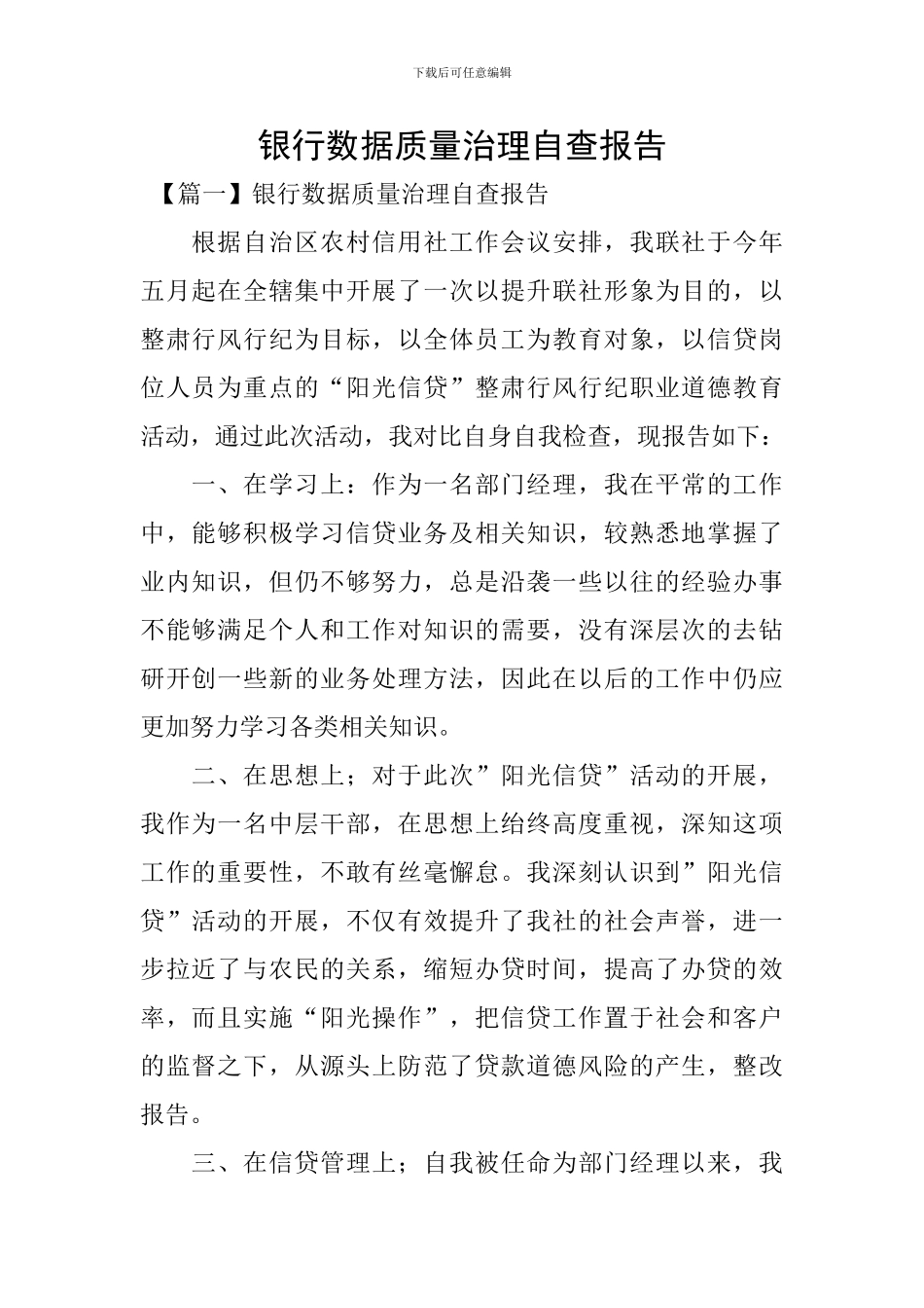 银行数据质量治理自查报告_第1页