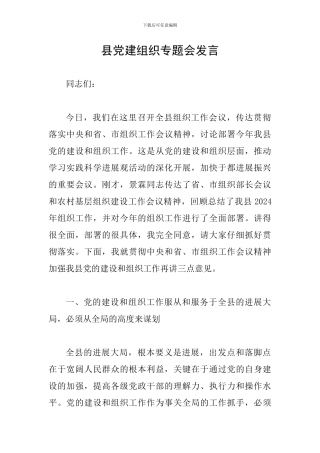 县党建组织专题会发言