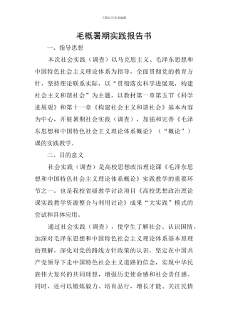 毛概暑期实践报告书