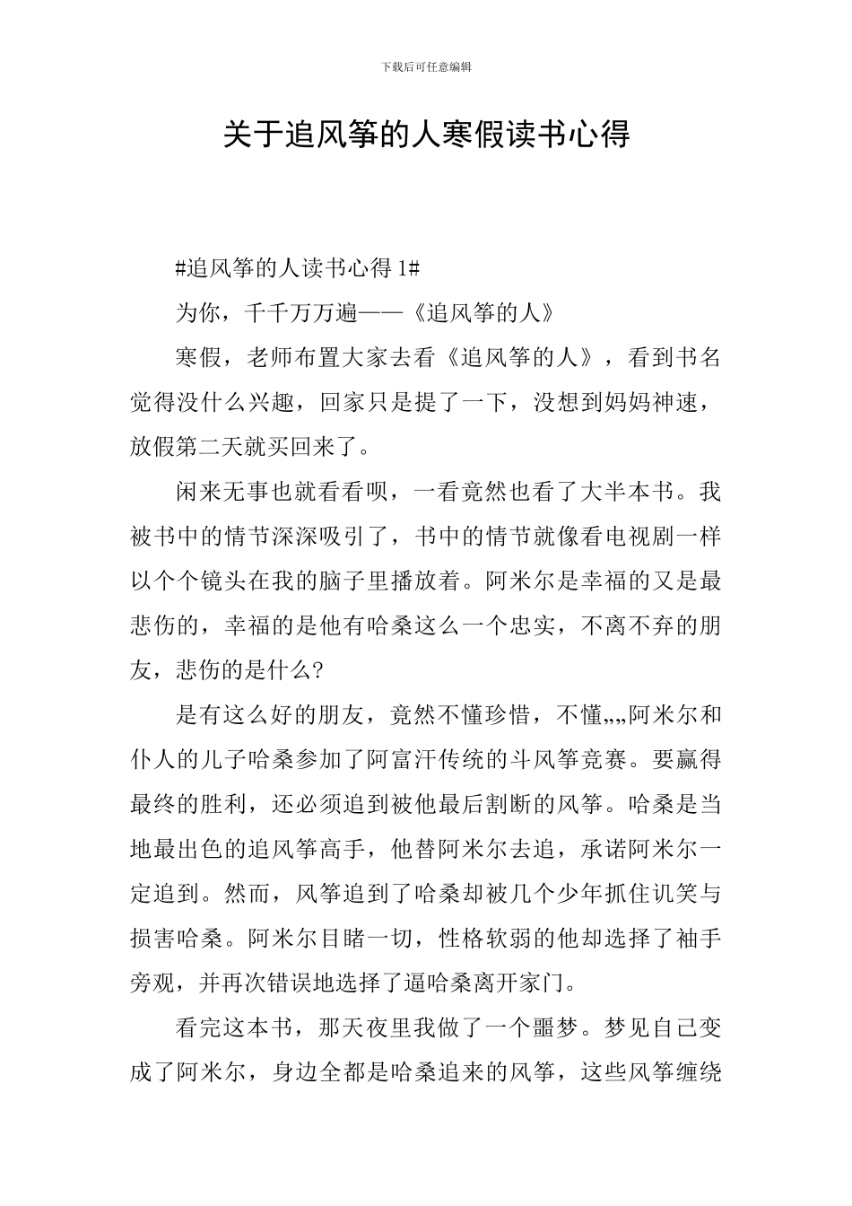 关于追风筝的人寒假读书心得_第1页