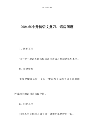 2024年小升初语文复习：语病问题