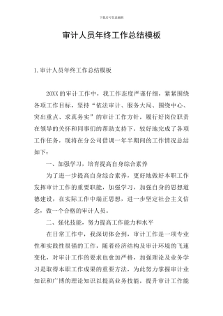 审计人员年终工作总结模板