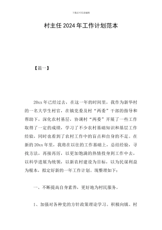 村主任2024年工作计划范本
