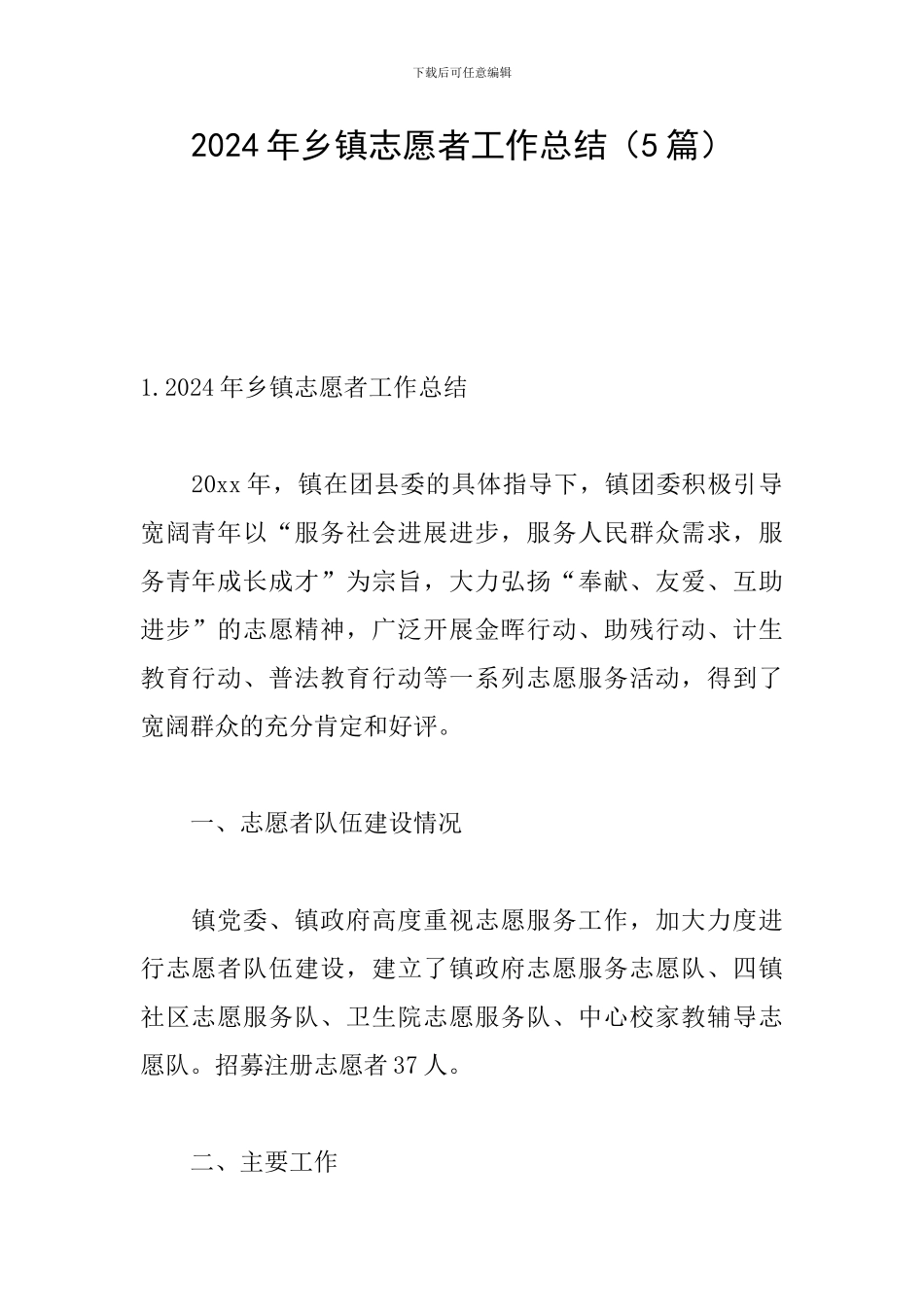 2024年乡镇志愿者工作总结_第1页