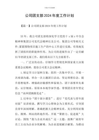 公司团支部2024年度工作计划