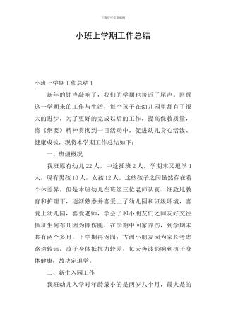 小班上学期工作总结
