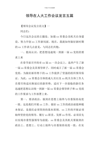 领导在人大工作会议发言五篇