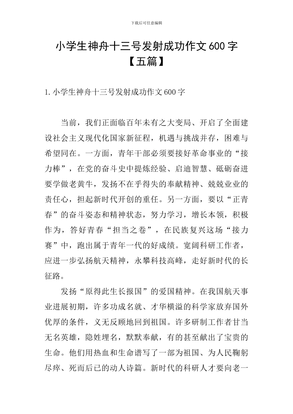 小学生神舟十三号发射成功作文600字_第1页