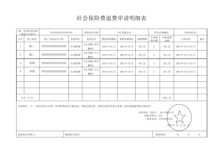 《社会保险费退费申请明细表》(样表) 