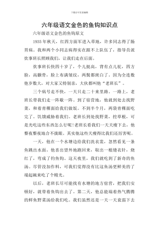 六年级语文金色的鱼钩知识点