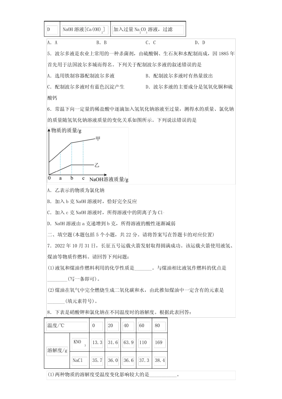 2023年内蒙古包头中考化学真题及答案 _第2页