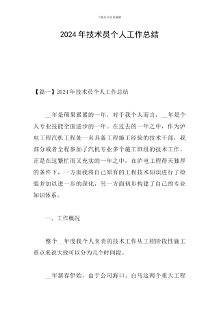 2024年技术员个人工作总结