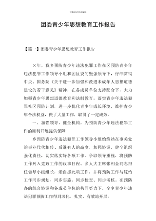 团委青少年思想教育工作报告