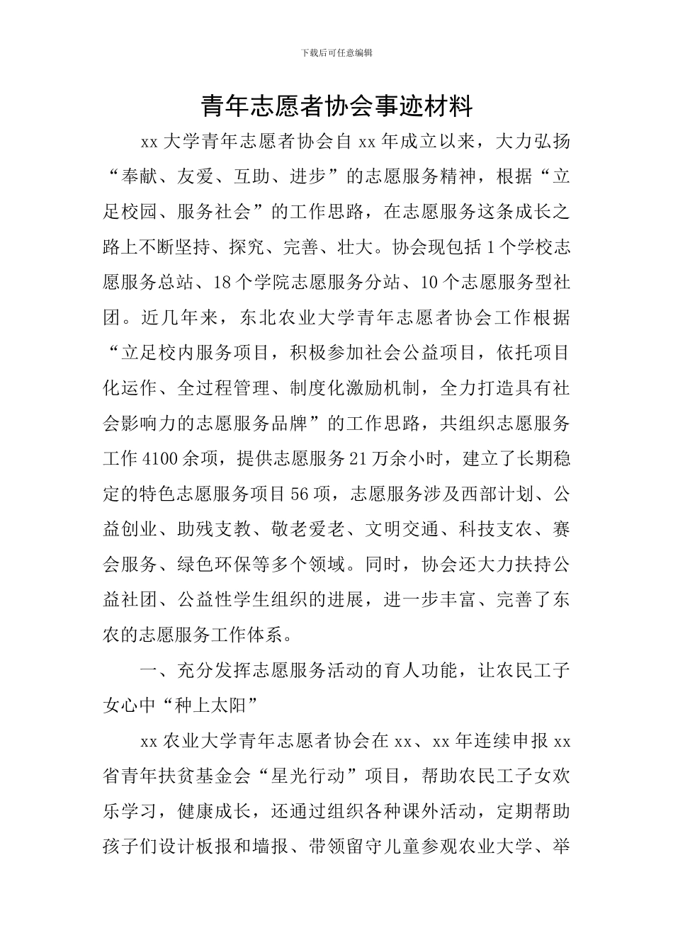 青年志愿者协会事迹材料_第1页