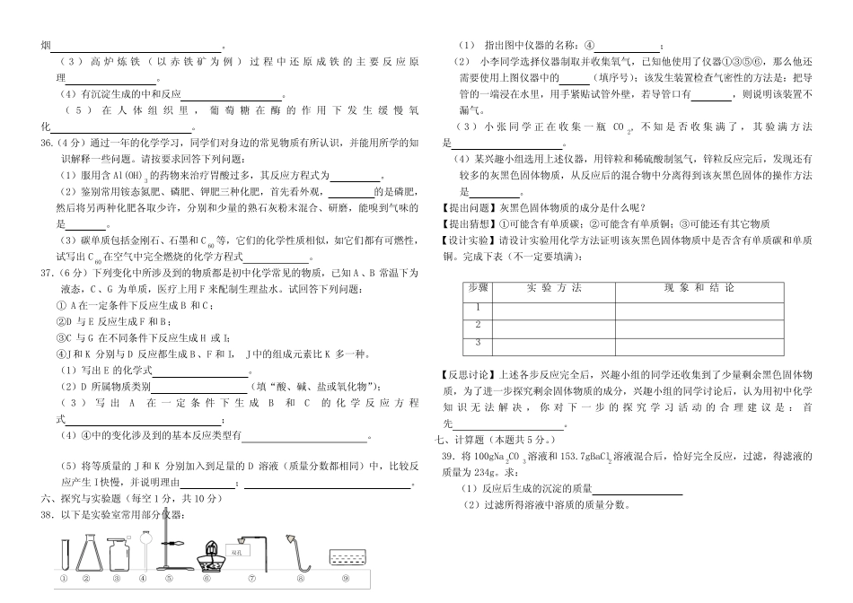 人教版新课标九年级化学中考试题及答案 _第2页