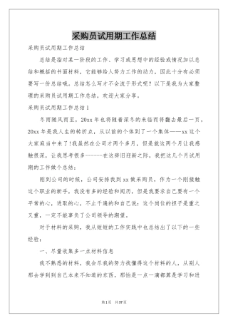 采购员试用期工作参考总结