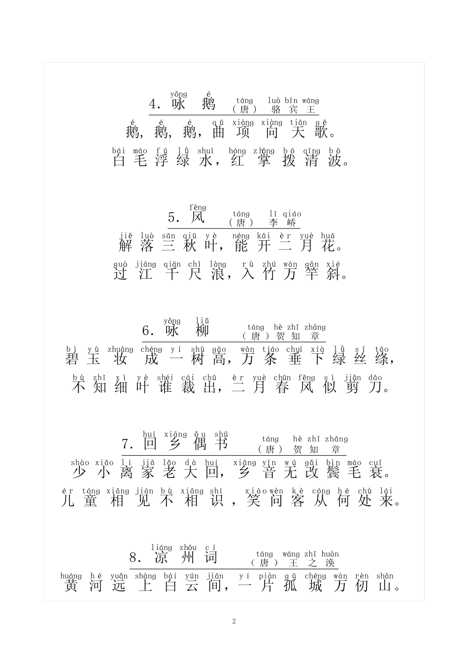 (完整)小学生必背古诗75首(注音版) _第2页