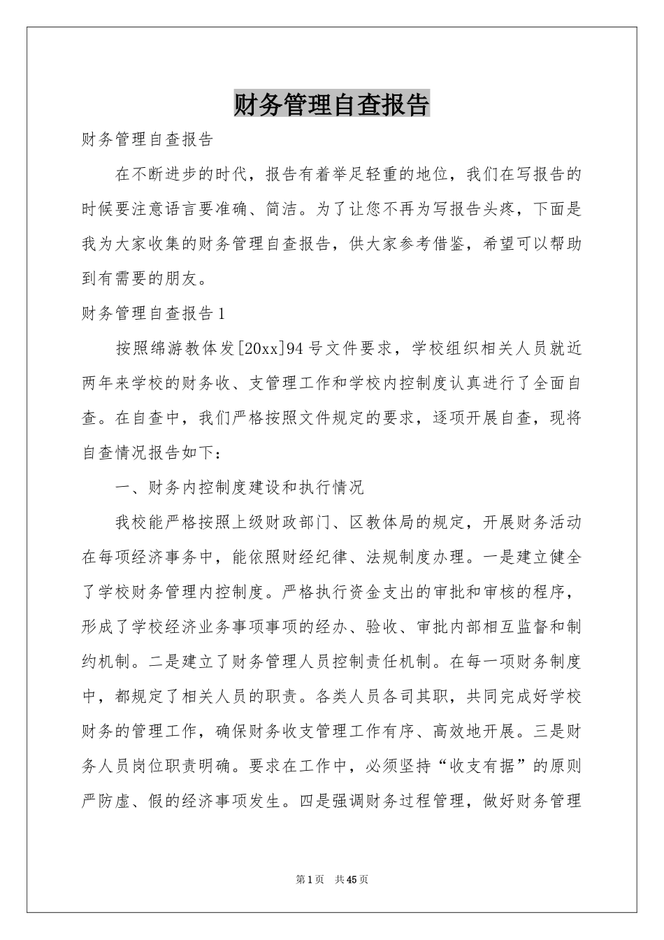 财务管理自查报告_第1页