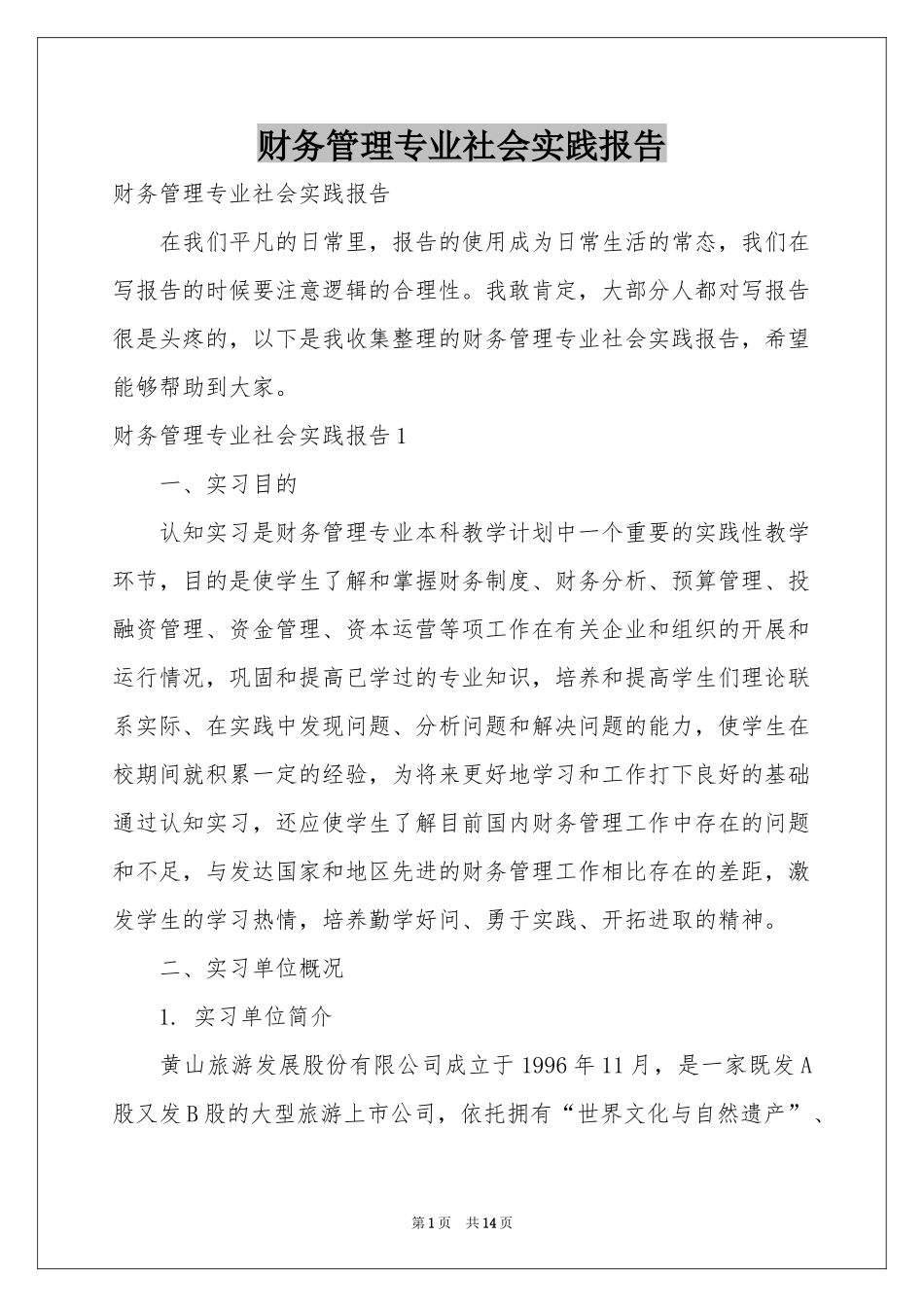 财务管理专业社会实践报告_第1页