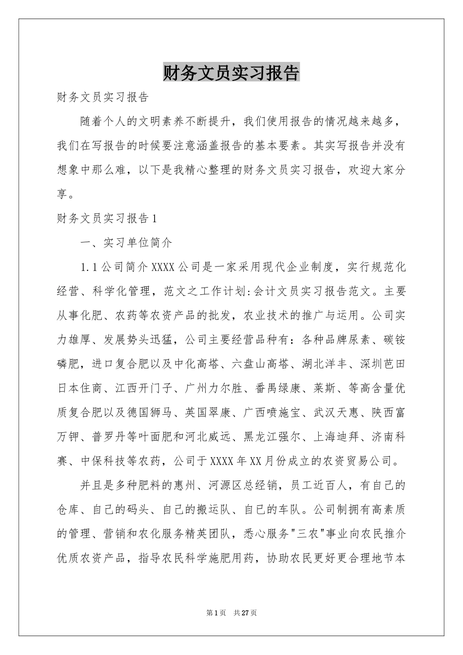 财务文员实习报告_第1页