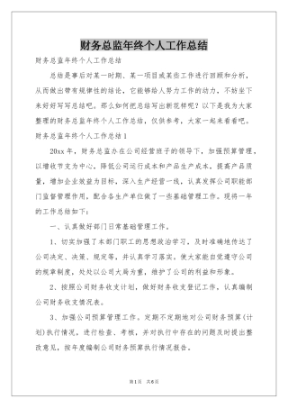 财务总监年终个人工作参考总结