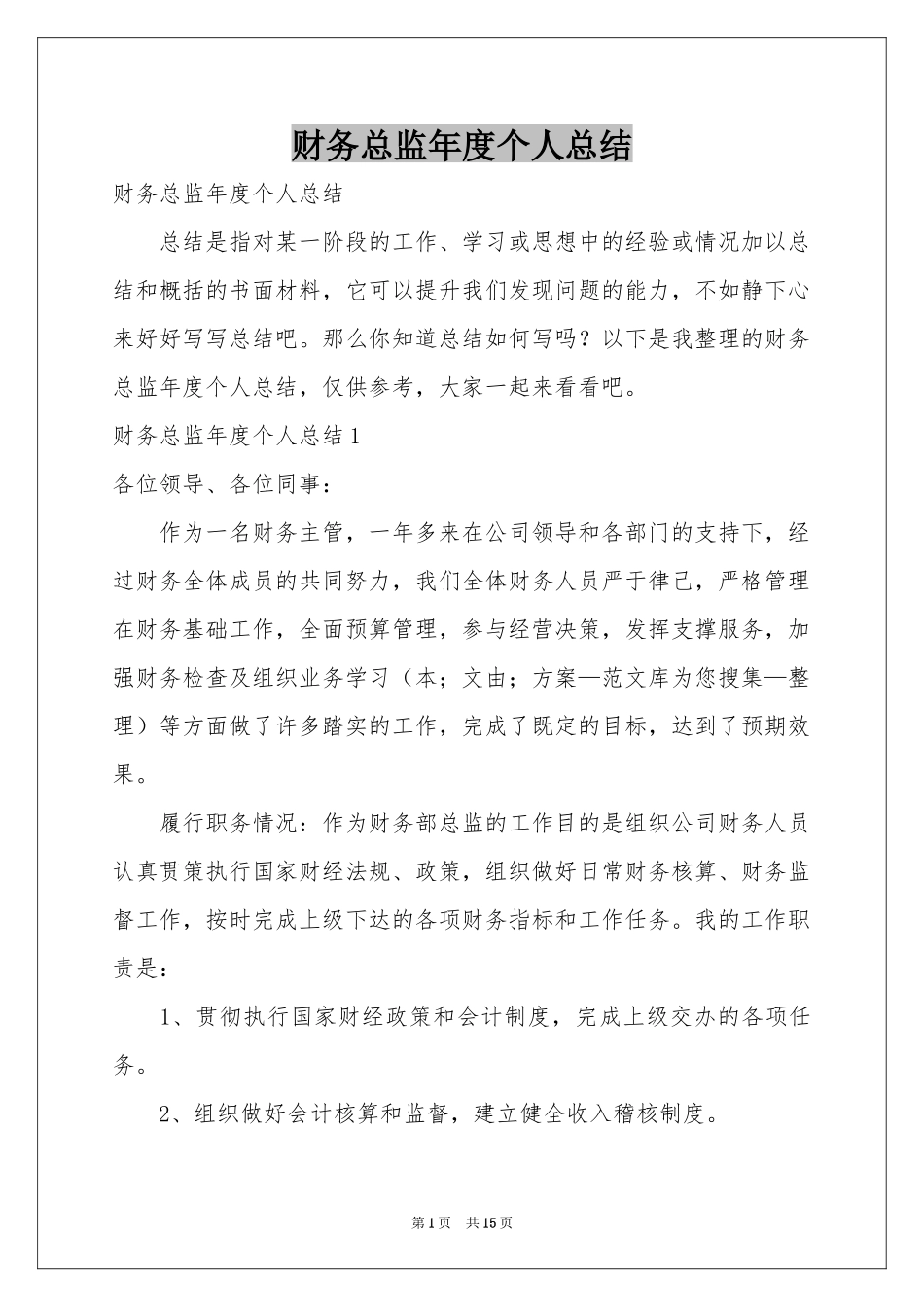 财务总监年度个人参考总结_第1页