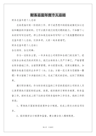 财务总监年度个人参考总结