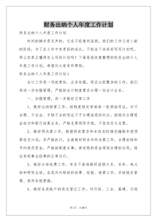 财务出纳个人年度工作参考计划