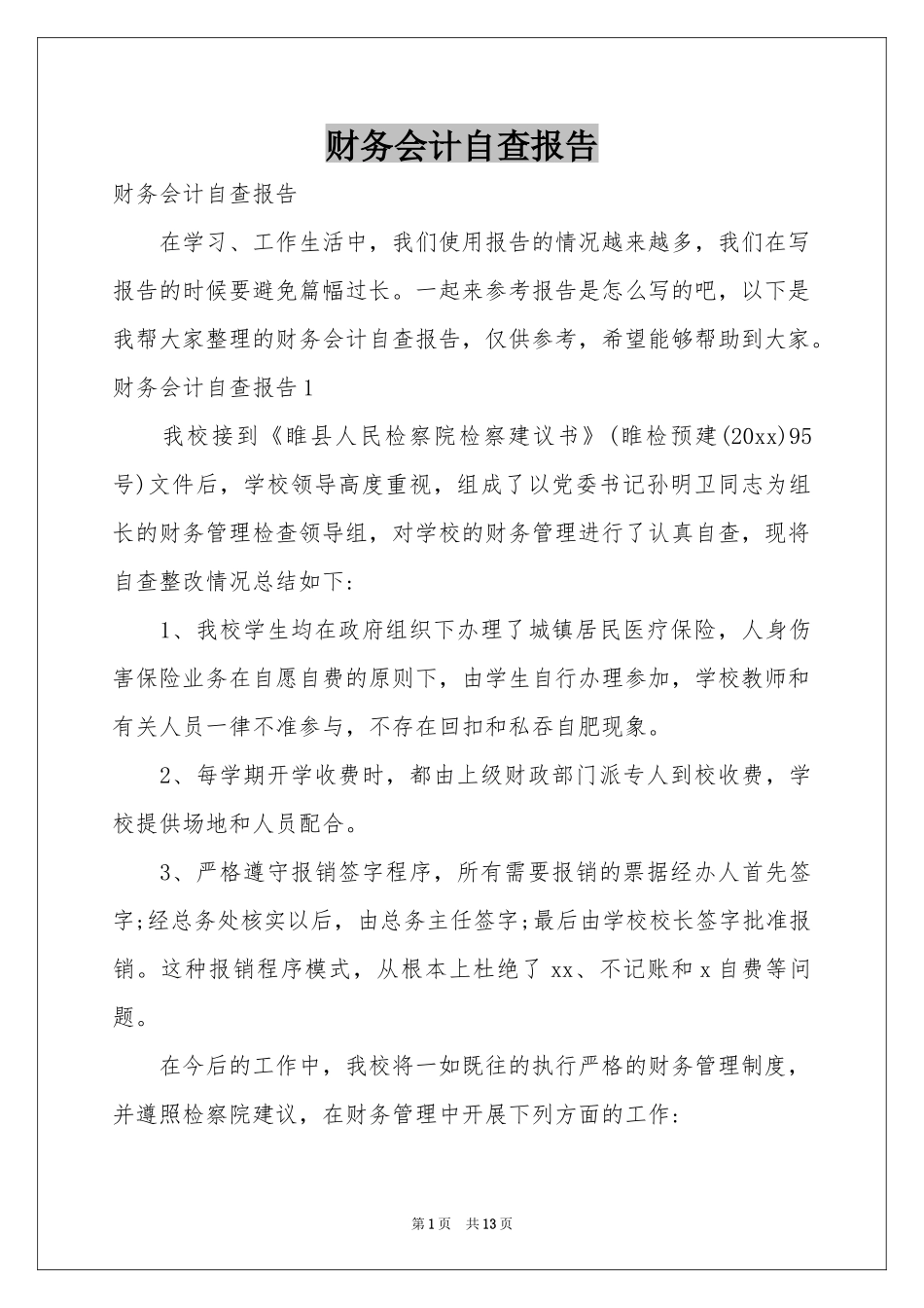 财务会计自查报告_第1页