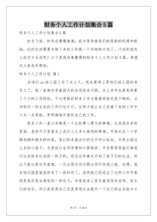 财务个人工作参考计划集合5篇