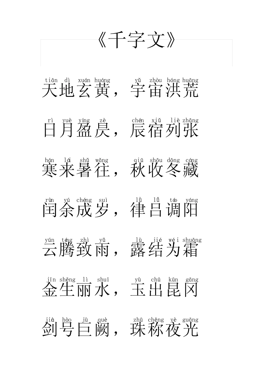 千字文全文带拼音——完美打印版 _第1页