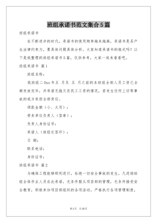 班组承诺书范本集合5篇
