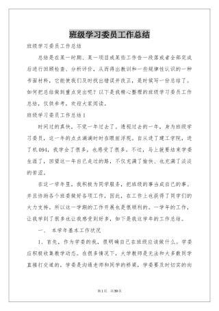 班级学习委员工作参考总结