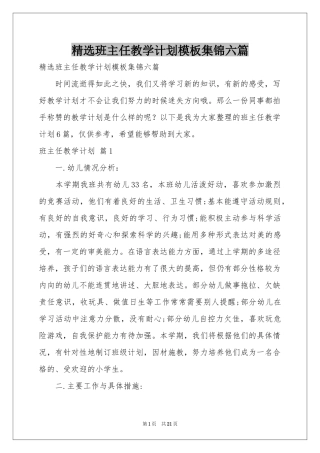 班主任教学参考计划模板集锦六篇