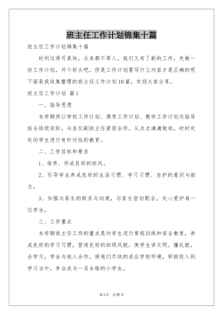 班主任工作参考计划锦集十篇