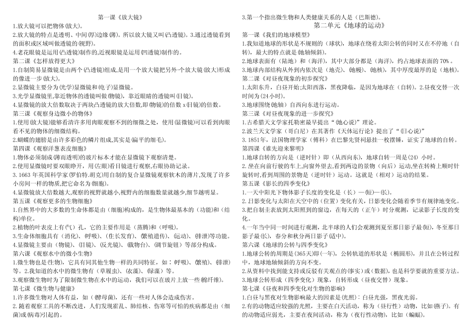 新教科版小学六年级上册科学复习知识点全册 _第1页