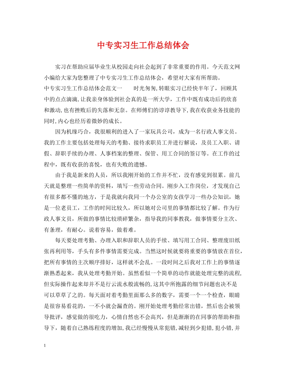 中专实习生工作总结体会_第1页