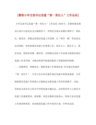 [整理小学支部书记党建第一责任人工作总结]