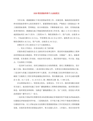 2020项目招标年终个人总结范文 