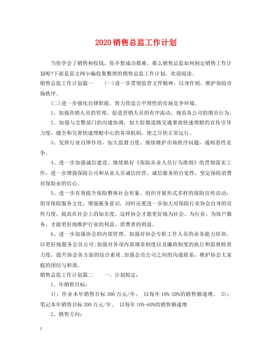2020销售总监工作计划 _第1页