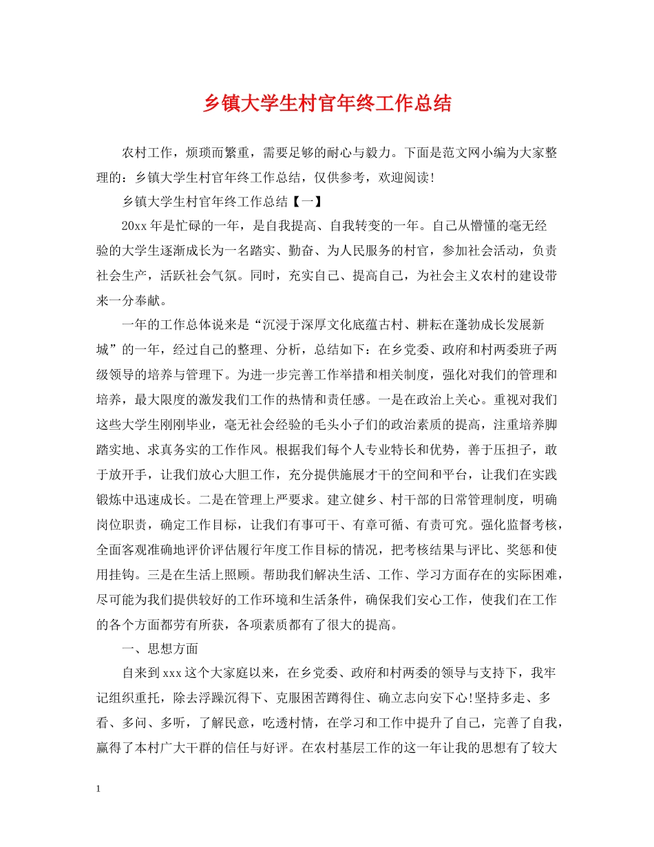 乡镇大学生村官年终工作总结_第1页