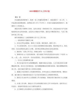 2020销售员个人工作计划 