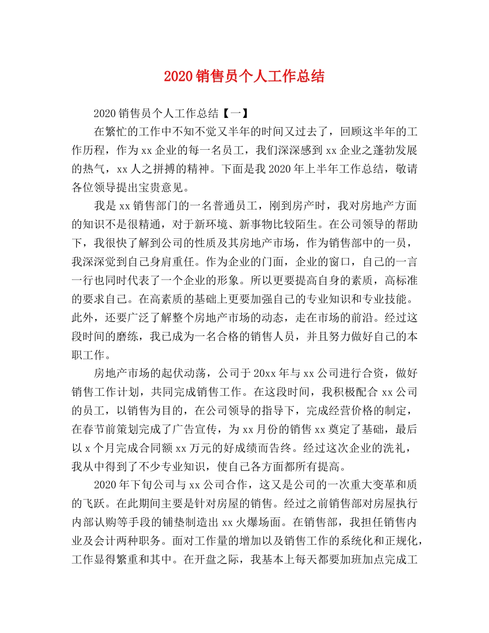 2020销售员个人工作总结 _第1页
