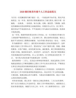 2020银行柜员年度个人工作总结范文 