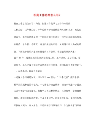 招商工作总结怎么写？