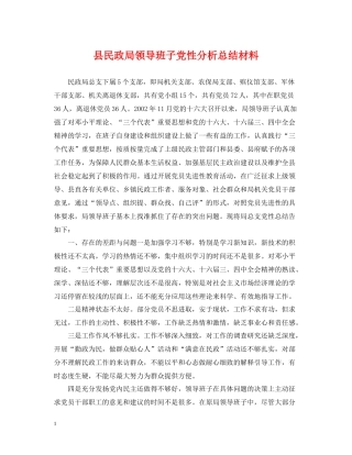 县民政局领导班子党性分析总结材料