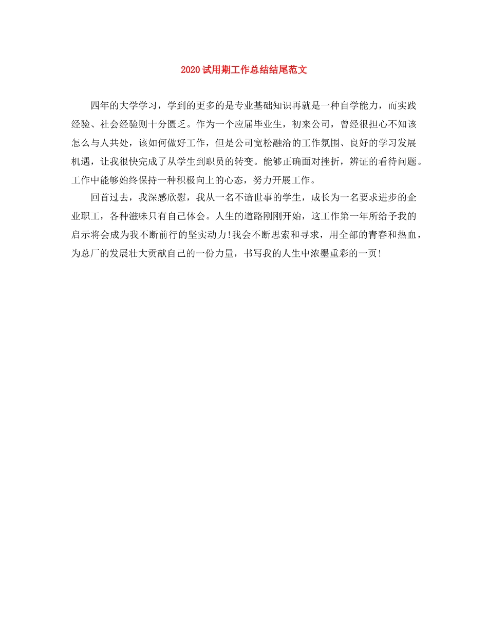 2020试用期工作总结结尾范文 _第1页