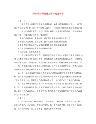 2020设计师助理工作计划怎么写 