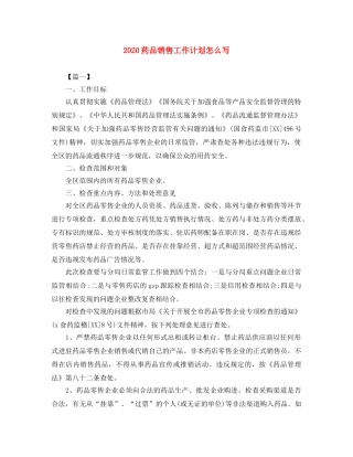2020药品销售工作计划怎么写 