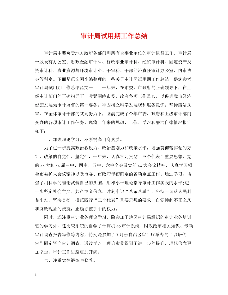 审计局试用期工作总结_第1页